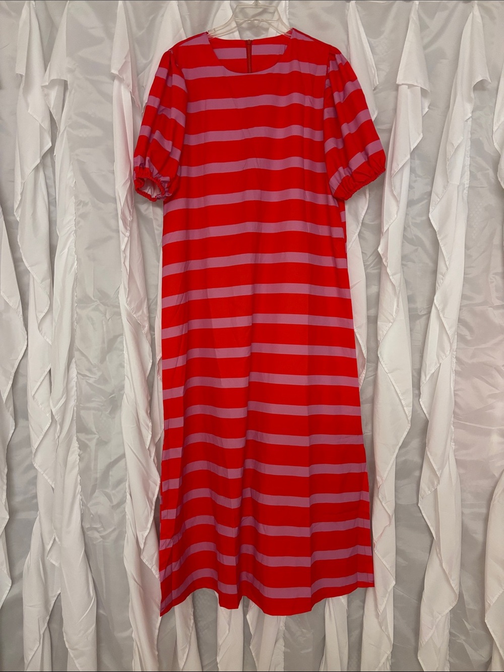 Women Red and Pink Striped Long dress, Classic Comfort